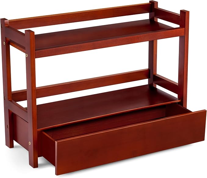 Sorbus Bamboo Bathroom Counter Organizer – 2-Tier Shelf with Hidden Drawer for Vanity, Matcha Station, Bathroom Sink Organizer Countertop, Kitchen & Office Storage (17″ L x 6.5″ W x 12.6″ H) (Brown)