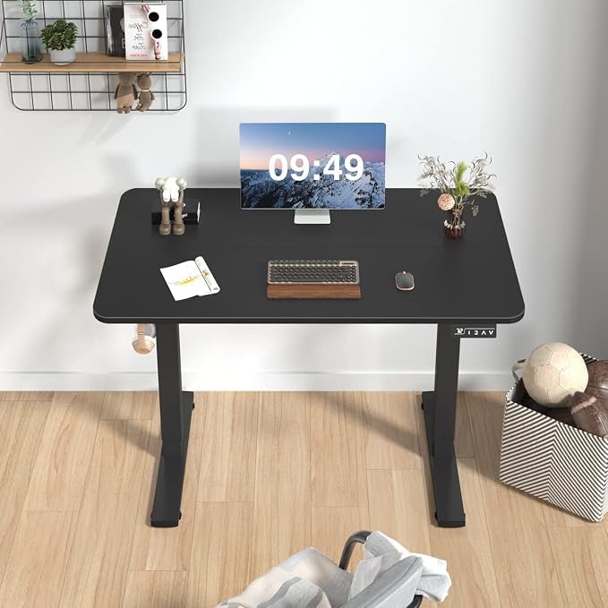 Furmax Electric Height Adjustable Standing Desk Large 40 x 24 Inches Sit Stand up Desk Home Office Computer Desk Memory Preset with T-Shaped Metal Bracket, Black