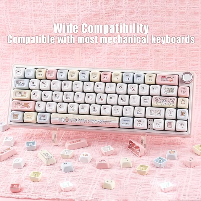 Sunzit MOA Profile Keycaps-Line Dog,PBT Keycap Set, Dye-Sublimation Custom Key caps Keyboard Keycaps 60 65 75 100 Percent for MX Switches Mechanical Keyboard