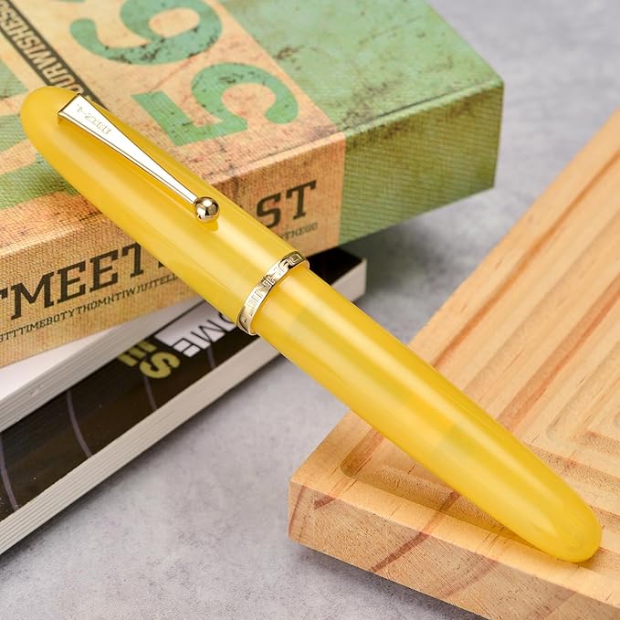 Jinhao 9019 Fountain Pen Dadao Yellow Jade Acrylic Heartbeat Nib, #8 Fine Point Large Converter Smooth Writing InstrumentConverter