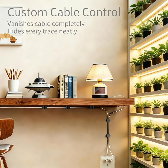 12 Pack Cable Clips (10 Pcs Square Cord Holder 2 Pcs Circular And Rotatable Cord Clips) Suitable For Office Desks Home Desks, Telephones, Vehicles, Walls, Tabletops And Bedside Tables,Black And White