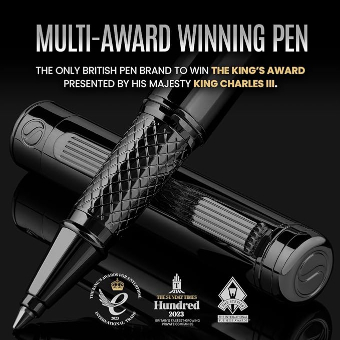 Scriveiner Gun-Metal Rollerball Pen - Stunning Luxury Pen, Schmidt Ink Refill, Best Roller Ball Gift Set for Men & Women, Professional, Executive Office, Nice Pens