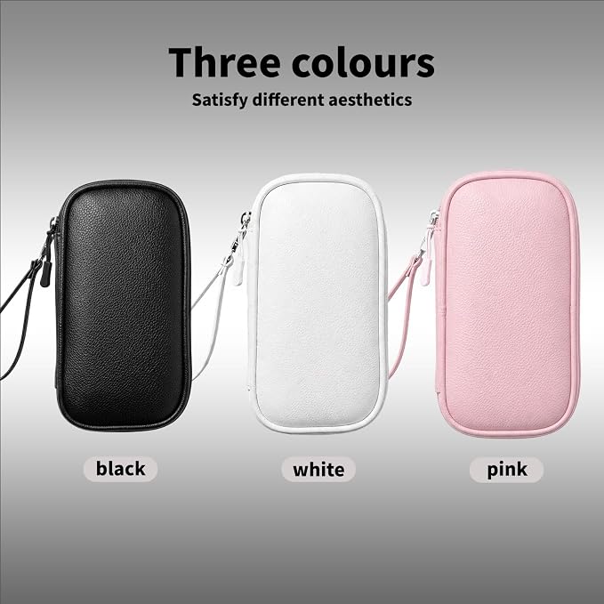 Leather Electronic Organizer Bag, Waterproof Travel Tech Pouch for Cord, Cable, Charger, Phone & Accessories (Pink)