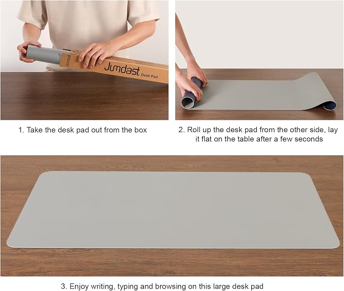 Dual Sided Desk Pad Faux Leather Desk Mat Large Mouse Pad | Desk Pad Protector Non-Slip Waterproof Desk Mouse Pad for Writing Desk, Office, Home(Light Gray Blue 35.4"X17")