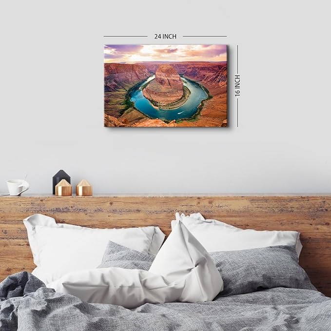 Horseshoe Bend Grand Canyon Canvas Wall Art National Park Wall Decor Living Room Modern Nature Canyon Scenery Bathroom Decorations Colorado River Sunrise Landscape Picture Artwork Ready to Hang 16X24”