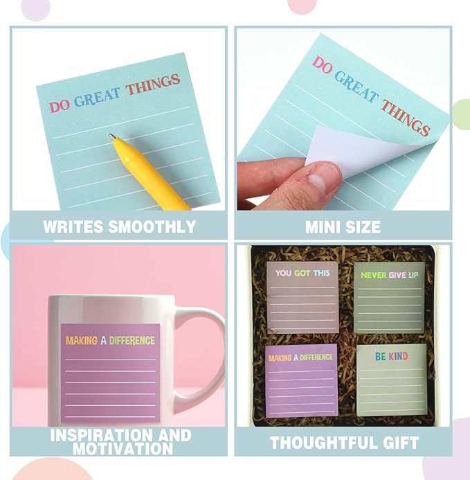 Yinder 24 Pcs Inspirational Sticky Notes Thank You Gift Motivational Sticky Note Pad Employee Appreciation Gift Bulk for Staff Coworker Teacher Nurse Office Groups 3 x 3'' (Motivational,Morandi)