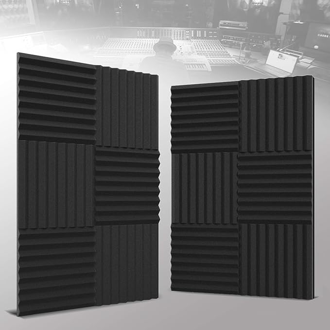 24 Pack Self-Adhesive Acoustic Panels 1 X 12 X 12 Inches - Acoustic Foam - Studio Foam Wedges - High Density Panels - Soundproof Wedges - Charcoal