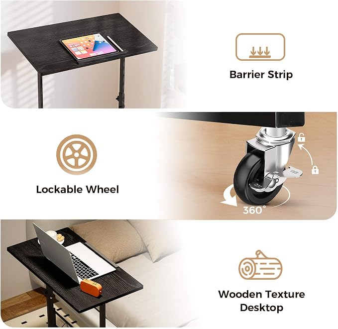 COMHOMA Standing Desk Adjustable Height & Tiltable Tabletop, Portable Stand Up Desk for Laptop, Mobile Folding Desk for Home Office Work and Walking Pad Treadmill, Height 30.7"-46.4", Black
