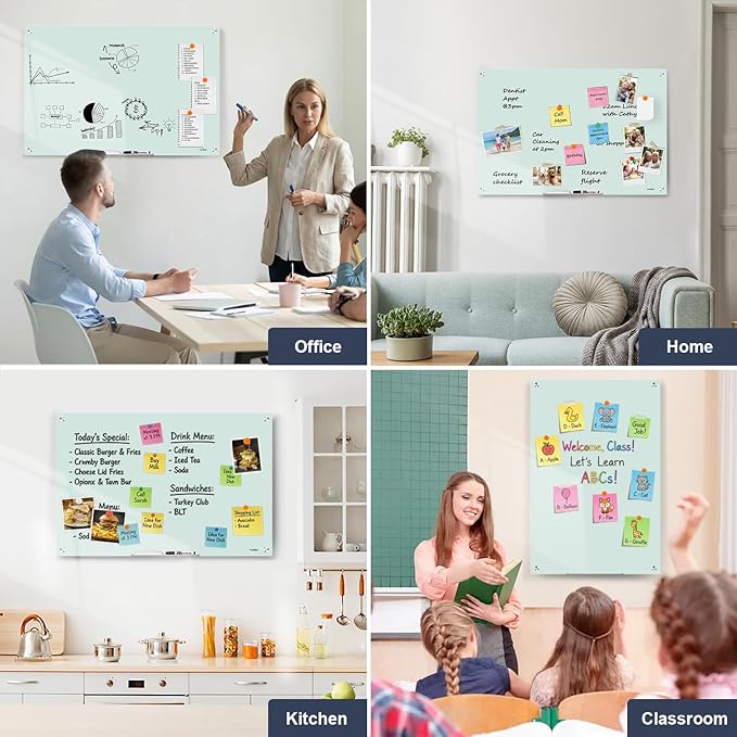 Glass Whiteboard Dry Erase Board - TANKEE Magnetic Glass White Board 36 x 24 Inches, Modern Large Frameless White Board for Wall, Office, Home, School, with Marker Tray, 3' x 2'
