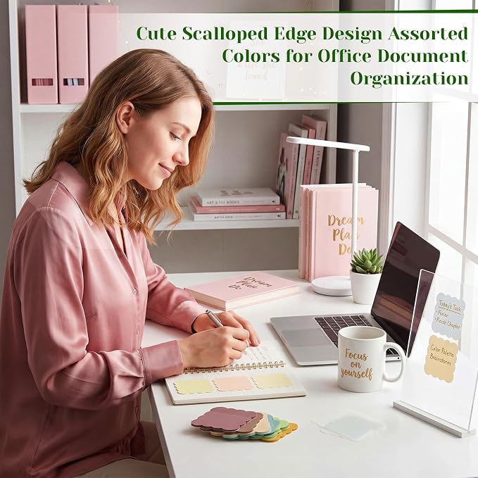 Eaasty 400 Sheets Transparent Sticky Notes 2.8x2.8 Clear Scalloped Sticky Notes 8 Pads Cute Wavy Translucent Pads Waterproof See Through Note for Bible Study Annotation School Office(Earth Tones)