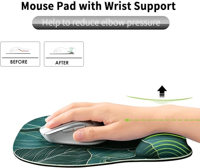 EooCoo Ergonomic Mouse Pad with Wrist Support, Mousepad with Memory Foam Wrist Rest and Non-Slip Base for Computer, Cafe, Home & Office, 9.64 x 8.26 in Office Desk Accessories
