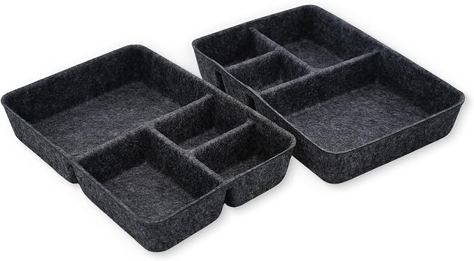 2pc Felt Tray Charcoal Drawer Organizer bin 4 Compartments divider