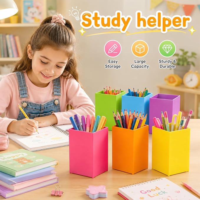 gisgfim 6 Pcs Colorful Acrylic Pen Holder for Desk Makeup Brush Holder Acrylic Pencil Cup Multipurpose Desktop Stationery Storage Organizer Desk Accessories for Classroom Home School Office Supplies