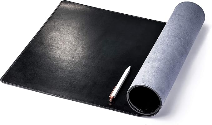 DACASSO Bonded Leather No Core Rollable Desk Mat/Pad - Luxury Leather Desk Blotter for Writing - Executive Desk Surface Protector - (Black, 36” x 17”)