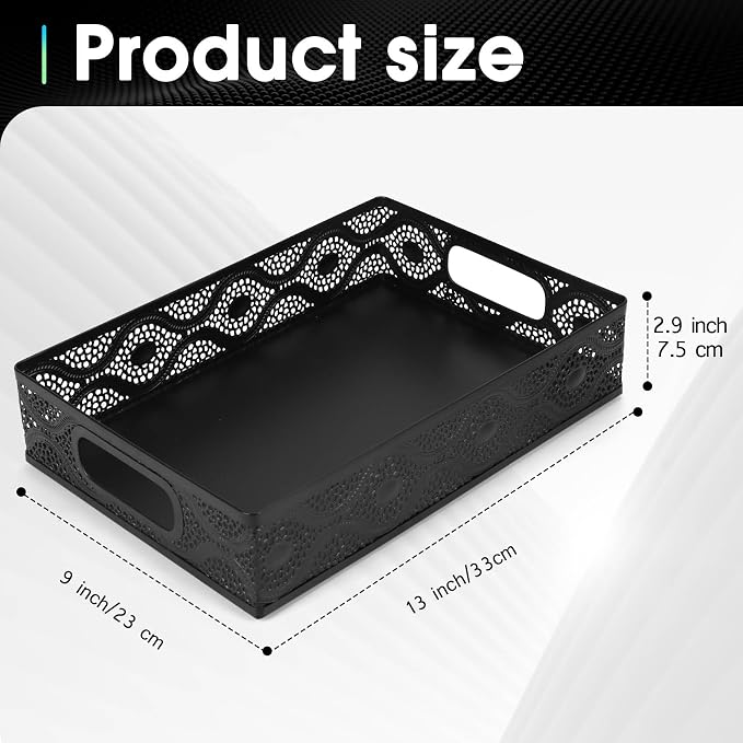 Desk Drawer Organizer, A4 Large Metal Mesh Desk Rrganizer Tray, Versatile Storage Box Set for Office Home Supplies,Carved Hollow Floral Desk Tray, 13 x 9 inches (2, Curved)