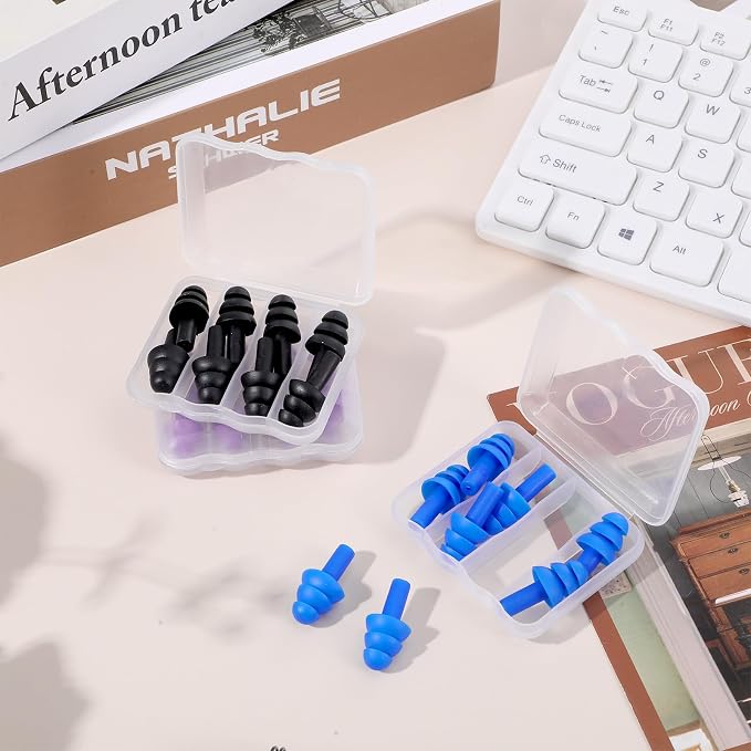 Nogeqi 12 Pairs Reusable Ear Plugs for Sleeping Silicone Earplugs Soft for Swimming Noise Cancelling for Snoring, Concert, Work, Study, Noisy Places (Black Blue Purple)
