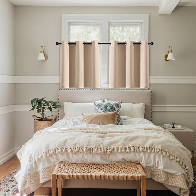 MIULEE Blackout Curtains for Bedroom Living Room 2 Panels, Thermal Insulated Room Darkening Drapes Grommet Noise Reducing Light Blocking Window Treatments 36 Inches Long 40x36 Inch Beige