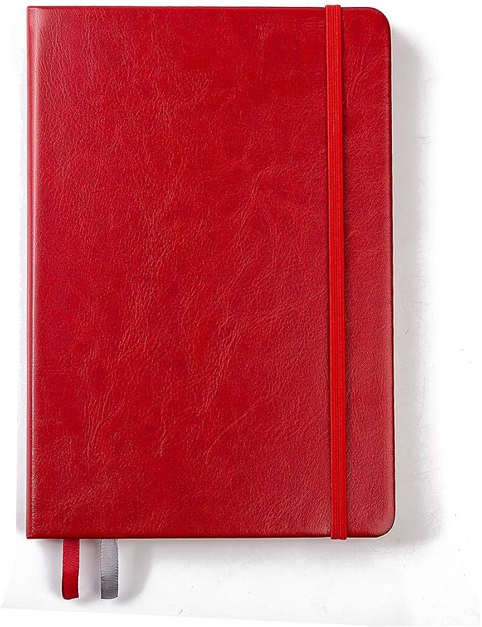 Guissi Classic Dotted Grid Bullet Notebook Journal Dot Hard Cover A5 Premium 80gsm Thick Acid-Free Paper with Fine Inner Pocket Faux Leather Office School Supplies 144 Pages Designed in Florence