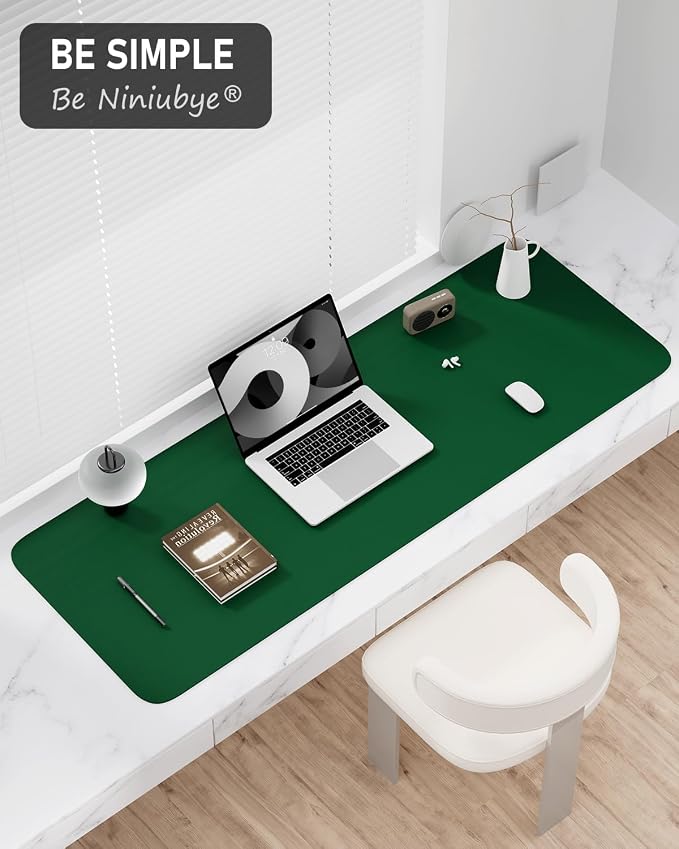 Desk Pad, 48" x 17" PU Leather Non-Slip Desk Mat Large Mouse Pad for Desktop, Waterproof Laptop Computer Writing Mat for Office, Home, Work, Gaming, Dark Green