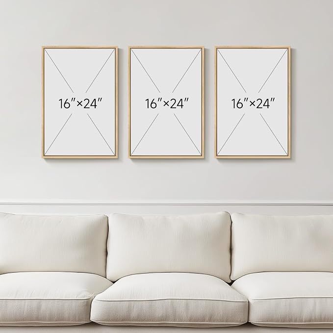 Framed Sage Green Abstract Landscape Wall Art for Bedroom, 3 Piece Modern Canvas Prints Paintings Artwork for Walls, Minimalist Nature Pictures for Living Room Dining Room Hallway Wall Decor 16x24 In