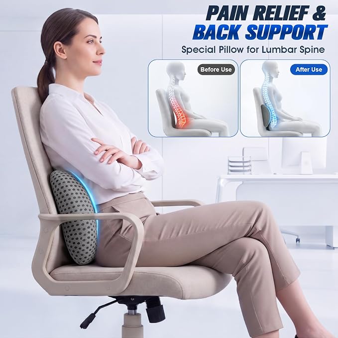 Lumbar Support Pillow,Ergonomic Memory Foam lumbar pillow for chair and Bed ,lower back support pillow for couch,Lower Back Pain Relief and Spine Support,lower Back Pillow,Car Seat Couch-Gray