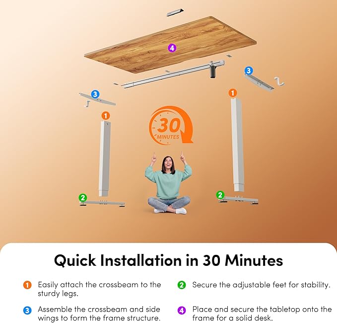 FEZIBO 40 x 24 Inchs Electric Standing Desk, Height Adjustable, Sit Stand Up, Computer Office Desk with Splice Board, White Frame/Light Rustic Top