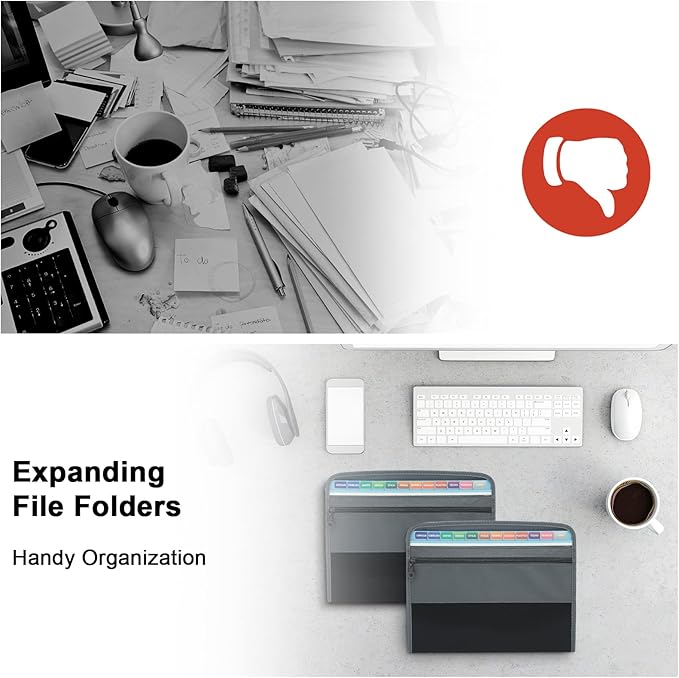 NAFY Expanding File Folder, 13 Pockets Document Organizer with Zipper, A4 Letter Size Portable Accordion Expanding File Folders with 27pcs Multicolor Labels for Home Office School Supplies (Black)