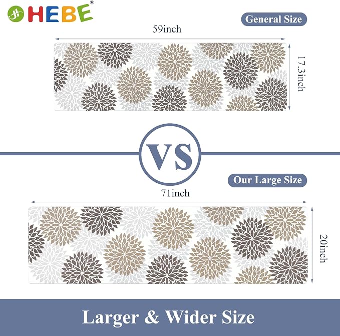 HEBE Anti Fatigue Kitchen Mats for Floor 20"x71", Cushioned Standing Mat | Non Slip Waterproof Kitchen Runner Rug, Heavy Duty Padded Foam Comfort Mat Floor Carpet for Standing Desk, Laundry, Sink
