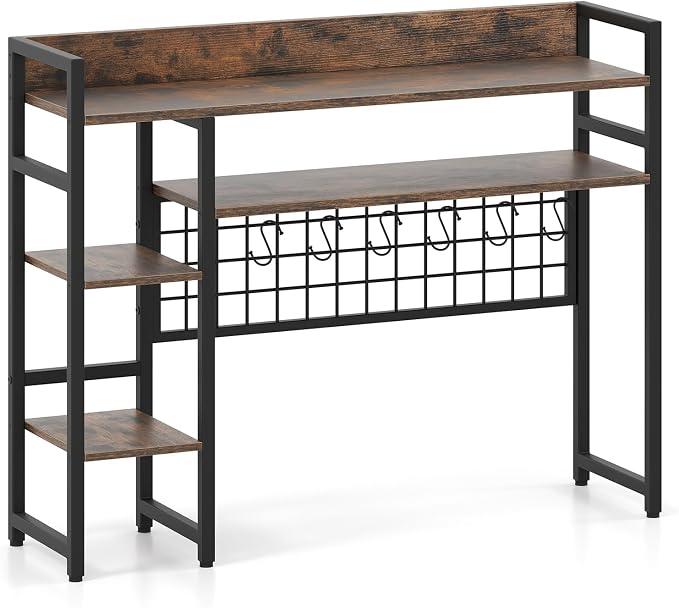 Tangkula Desktop Bookshelf for Computer Monitor Up to 32”, 37" x 29" Countertop Storage Hutch with 4 Open Storage Shelves, Grid Panel, Anti-tip Device, 4-Tier Desktop Display Shelves for Home Office