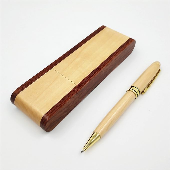 Fancy Minimalist Wooden Pens - Unique Handcrafted Business Pens for Men, Gentlemen's Old Fashioned Pen Set with Case for Journal Writing