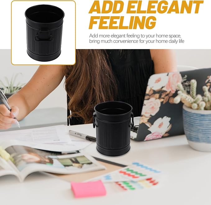 Alipis Desk Trash can Mini Metal Office Trash Container for Pens Stationery Storage Holder Small Desk Wastebasket for Home Office 4.52 X 3.74 X 3.74 in