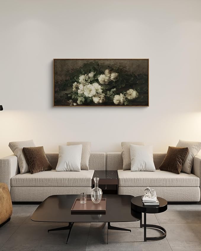 InSimSea Extra Large Framed Vintage Wall Art, Living Room Country Farmhouse Decor, Flowers Landscape Paintings, Canvas Prints, Retro Floral Long Pictures for Bedroom Above of Bed,20x40inch