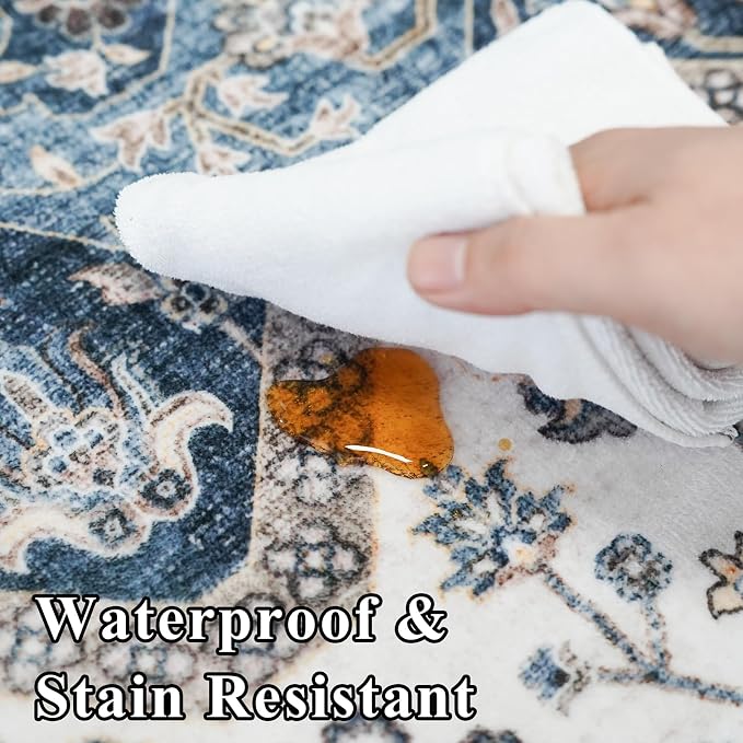 RUUGME Washable 2x3 Area Rug - Boho Rugs for Entry Way Stain Resistant Carpet Vintage Rugs for Bedroom Kitchen Bathroom with Non Slip Backing Floor Decoration Mat 2x3 Navy