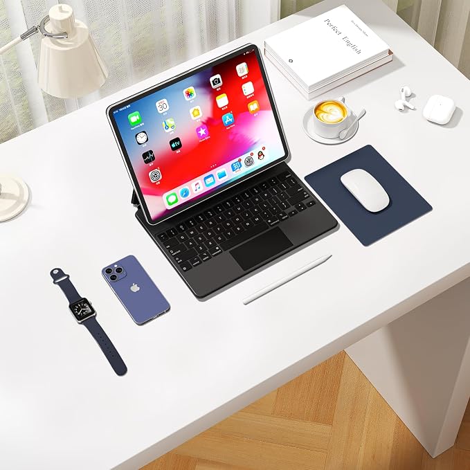 Leather Desk Pad Protector, Waterproof Mouse Pad, PU Desk Mat, Office Desk Cover, Desk Writing Mat for Office/Home/Work/Cubicle (Blue/Yellow) 9x8 in