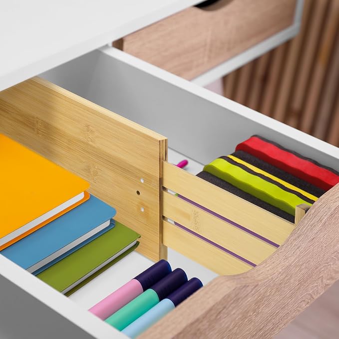 DoubleFill 4 Pcs 6 Inch High Drawer Dividers 15"-22" Adjustable Bamboo Drawer Dividers Deep Expandable Dresser Organizer with Spring Loaded for Bedroom Bathroom Kitchen Office(Wood Color)