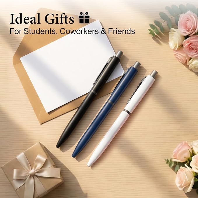 Cambond Ballpoint Pens Black Ink - Metal 1mm Medium Point Smooth Writing Click Pens Bulk, Retractable Black White Blue Fancy Pen for College Student Office Woker Nurse(3 Pens with 3 Refills)