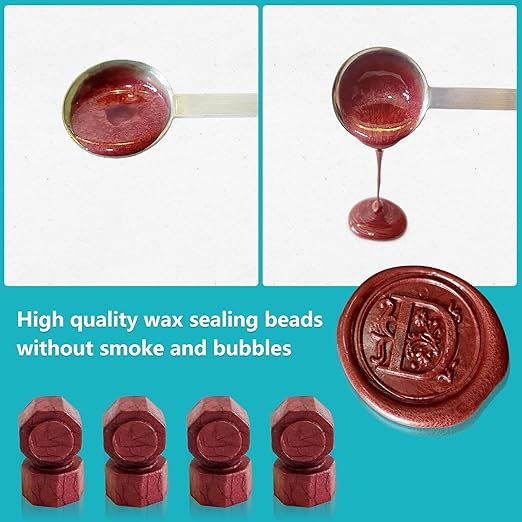Wax Seal Stamp Kit - Sealing Wax Beads in 24 Colors with Personalized Letter Stamp,Steel Melting Spoon,Tea Candles and Round Molds – Perfect for Wedding Invitations,Envelopes(L)