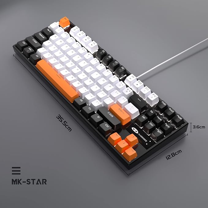 MageGee 75% Mechanical Gaming Keyboard, Yellow Switch, LED White Backlit, 87 Keys Compact TKL Wired Computer Keyboards for Windows Laptop PC Gamer - White/Black