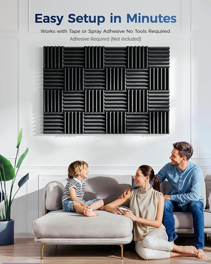 GUERRI 12 Pack Acoustic Foam Panels 12" x 12" x 3.2" Wedges Design Sound Proof Foam Panels High Density Sound Absorbing Foam Echo Reduction for Wall, Home Studio, Recording & Gaming
