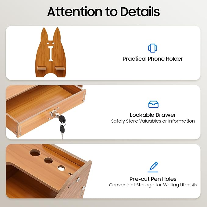 Monitor Stand Wooden Desktop Organizer with Lockable Drawers & Keys & Phone Holder Vintage Multi Compartment Desk Shelf for Home,Office (Z0802)