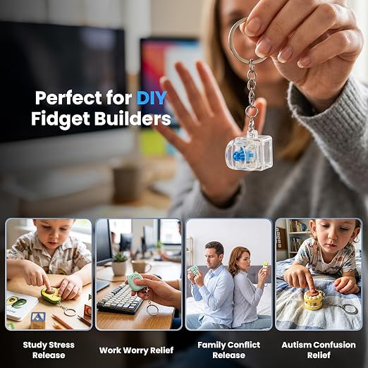 75PCS Keyboard Clickers for 3D Prints, Crisp Clicks, Strong Tactile Bump, Dustproof, 3-Pin Blue Mechanical Keyboard Switches for 3D Printed Clicker Fidget, Extra 15PCS Metal Keychain
