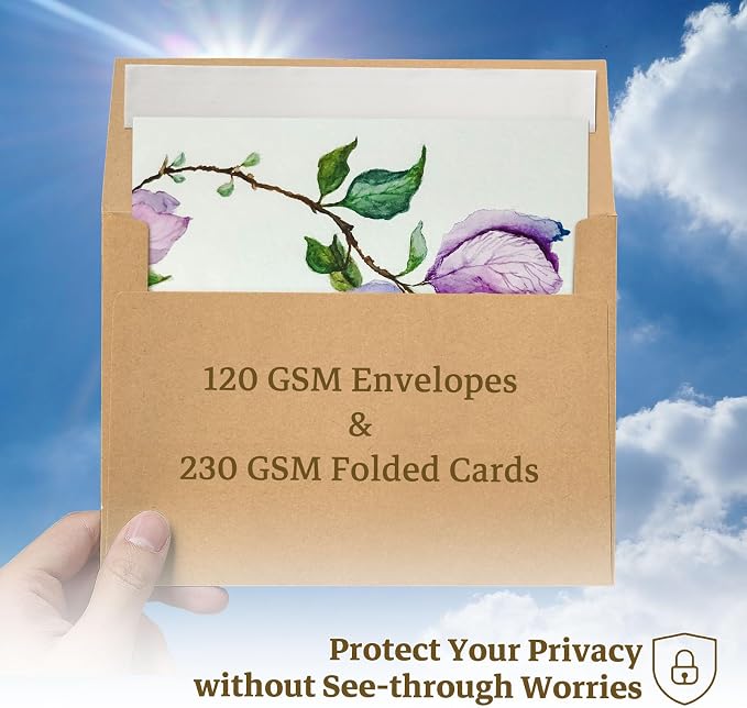 Goefun Brown Kraft Blank Cards and Envelopes 5x7, A7 Envelopes Self Seal with Folded Brown Cardstock 5x7 100 Pack for Invitations, Wedding, Birthday, DIY Greeting Cards & All Occasions