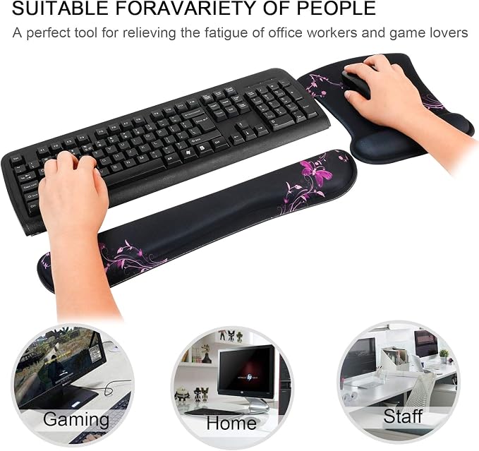 RICHEN Keyboard Wrist Rest Pad and Mouse Wrist Rest Support Mouse Pad Set,Durable & Comfortable & Lightweight for Easy Typing & Pain Relief-Ergonomic Support (Purple Butterfly)