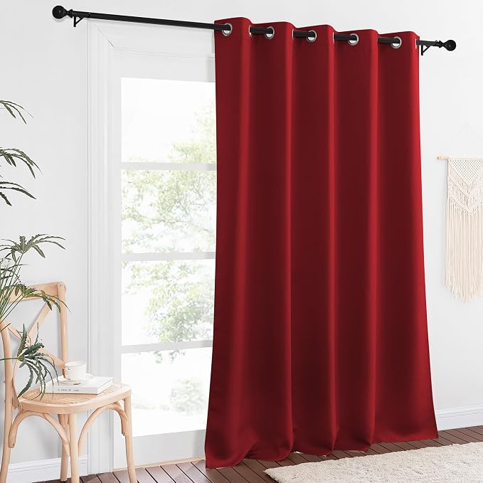 NICETOWN Sliding Door Window Treatment Blackout Patio Door Curtain Panels, Privacy Thermal Drapes for Bedroom Living Room Department with Grommet Top (Burgundy Red, W66 x L110)