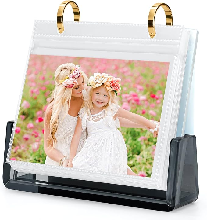 ZEEYUAN 4x6 Desktop Flip Photo Album on Stand Acrylic Picture Frame Holds 60 Pictures, 4x6 Standing Photo Album Double Side Display Gifts for Thanksgiving Christmas Valentines
