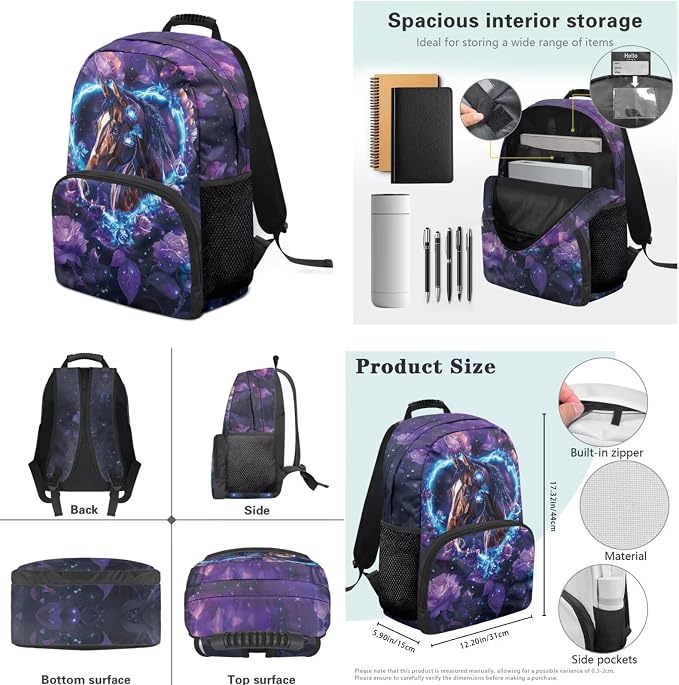 Ystardream Brown Horse Backpack With Lunch Box Bookbags for 6Th Grade Girls Elementary School Backpack Set 4 in 1 Kindergarten School Back Pack with Sturdy Pencil Bag for Teens Kids School Sport