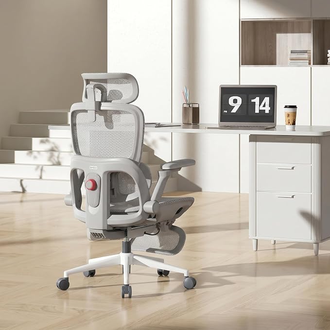 SIHOO B300 PRO Comfy Ergonomic Office Chair with FOOTREST, Mesh Computer Chair with 360° FILP-up 6D Armrests, 135° Reclining, Breathable Desk Chair for Home Office, Holds 300 LBS-White