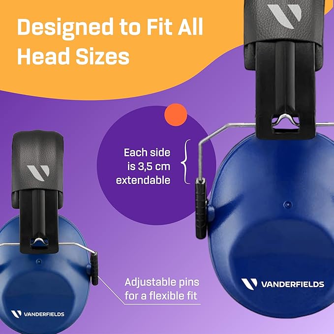 Vanderfields - Hearing Protection Ear Muffs - Over 33 dB (2K Hz) Broad Noise Cancelling Sound Reduction - Adults & Teens