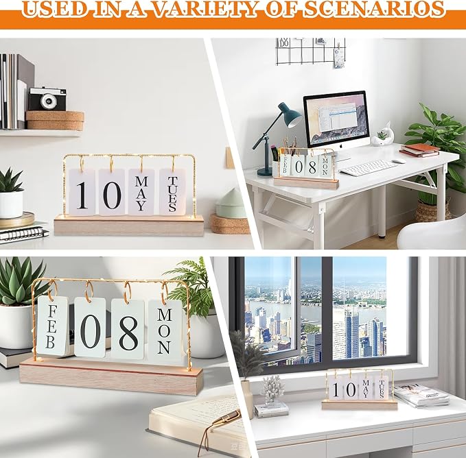 AUSTUFF Flip Wooden Perpetual Calendar Metal Desk Calendar | Standing Office Home Desk Decor
