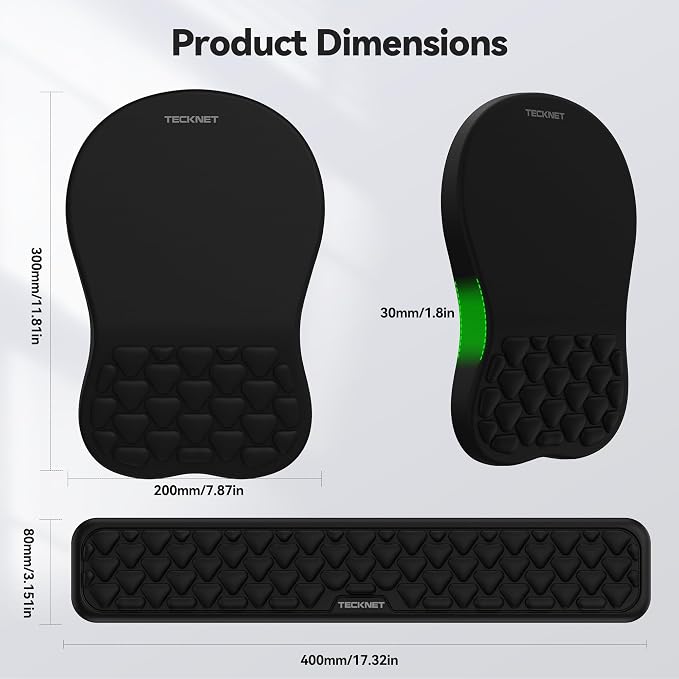 TECKNET Ergonomic Mouse Pad with Wrist Rest,Keyboard Pad and Mousepad with Wrist Support,Massage Design Effectively Relieves Carpal Tunnel Syndrome Suitable for Computers and Laptops